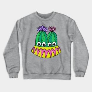 Cute Cactus Design #299: Pretty Potted Cactus With Flowers Crewneck Sweatshirt